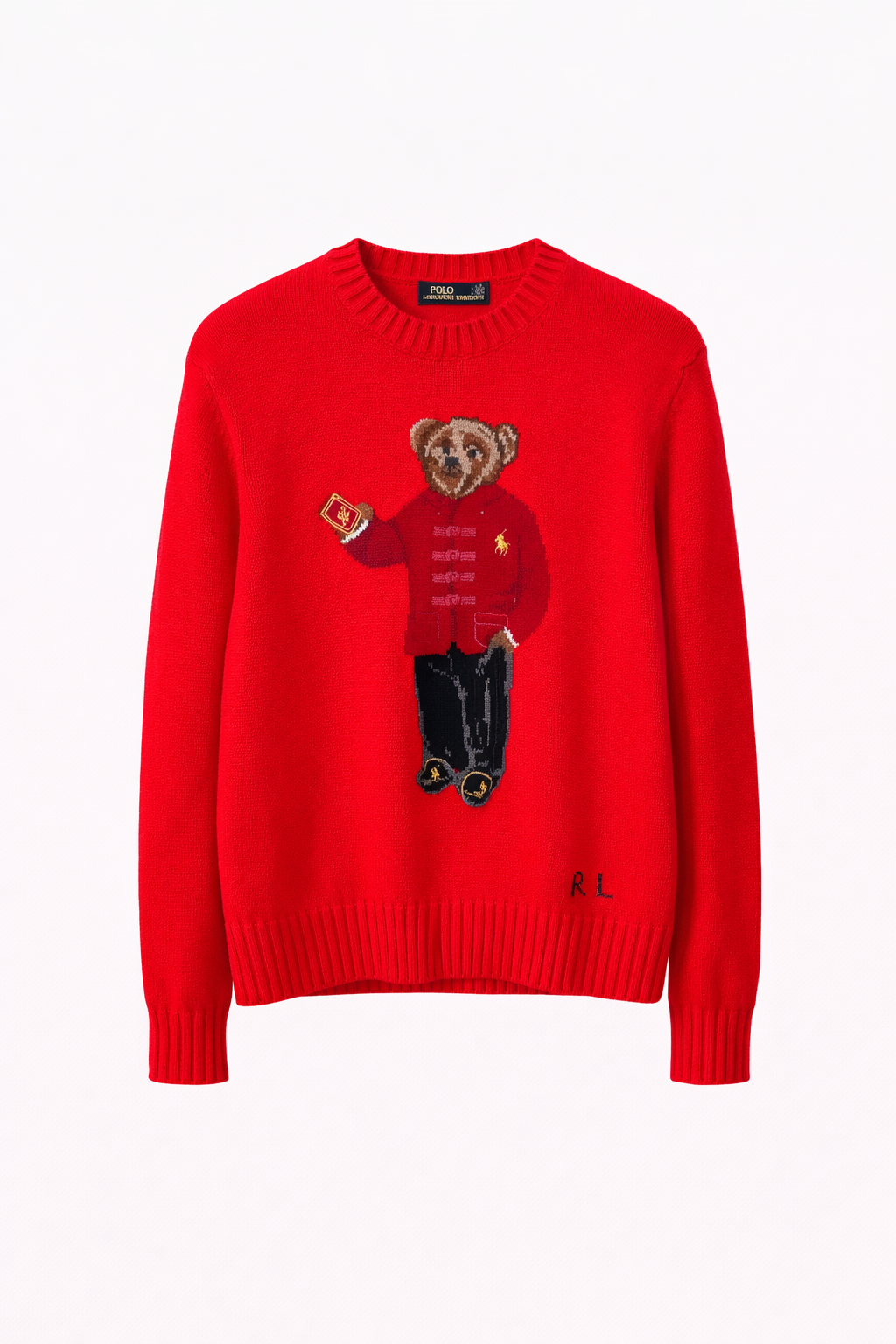 Red men's sweater with embroidered bear motif, casual fashion from Icon Kart Shop