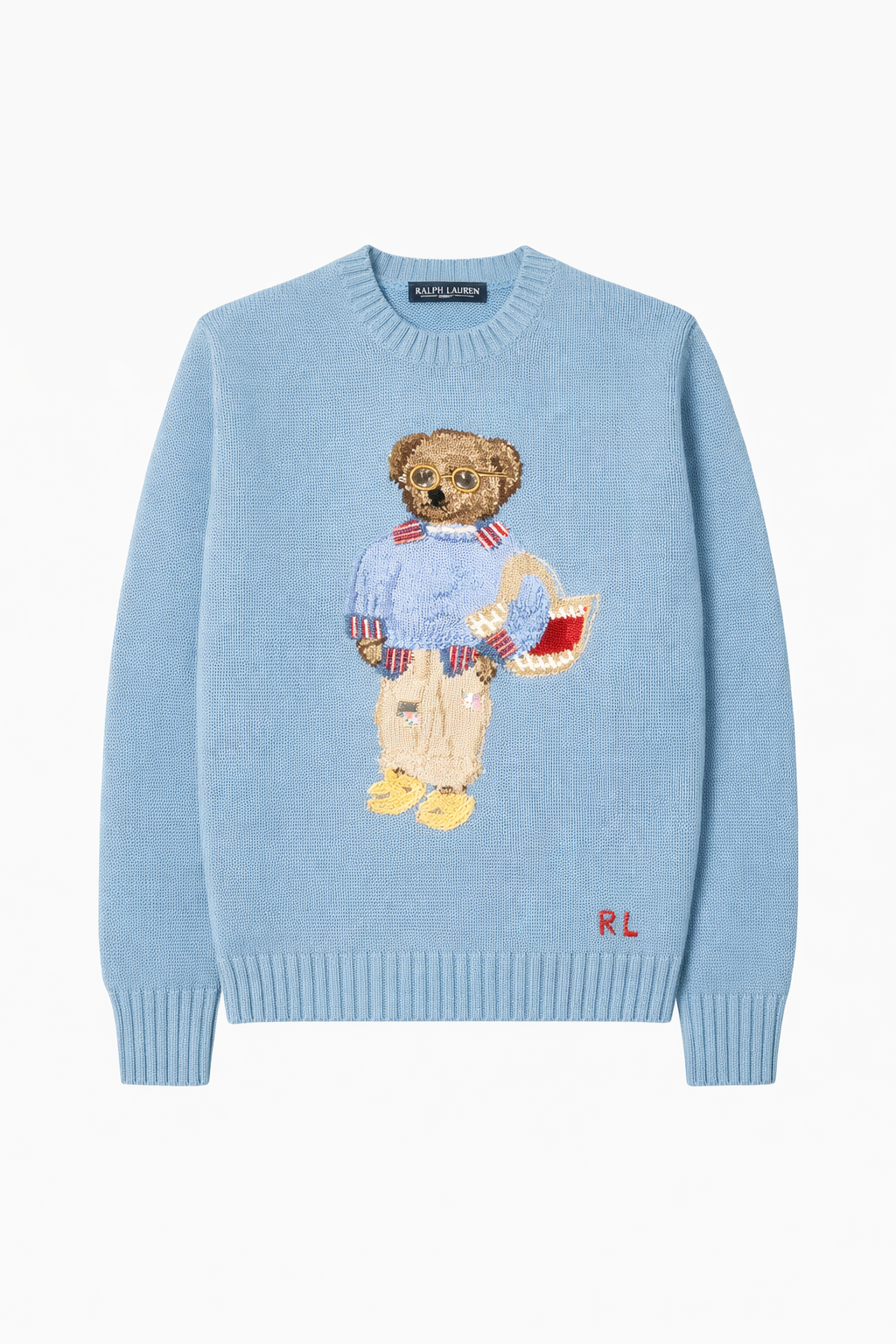 Light blue Ralph Lauren sweater with embroidered bear, iconkart shop