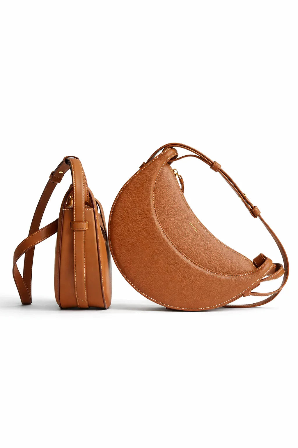 Brown leather crescent shoulder bag and side-profile tote bag from Icon Kart Shop
