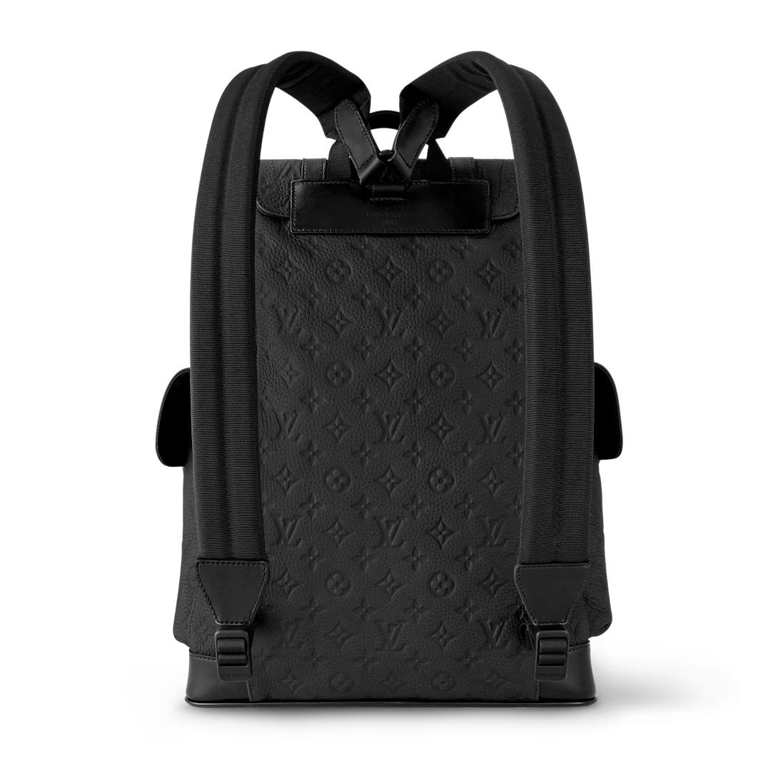 Black backpack with brand logo on a white background
