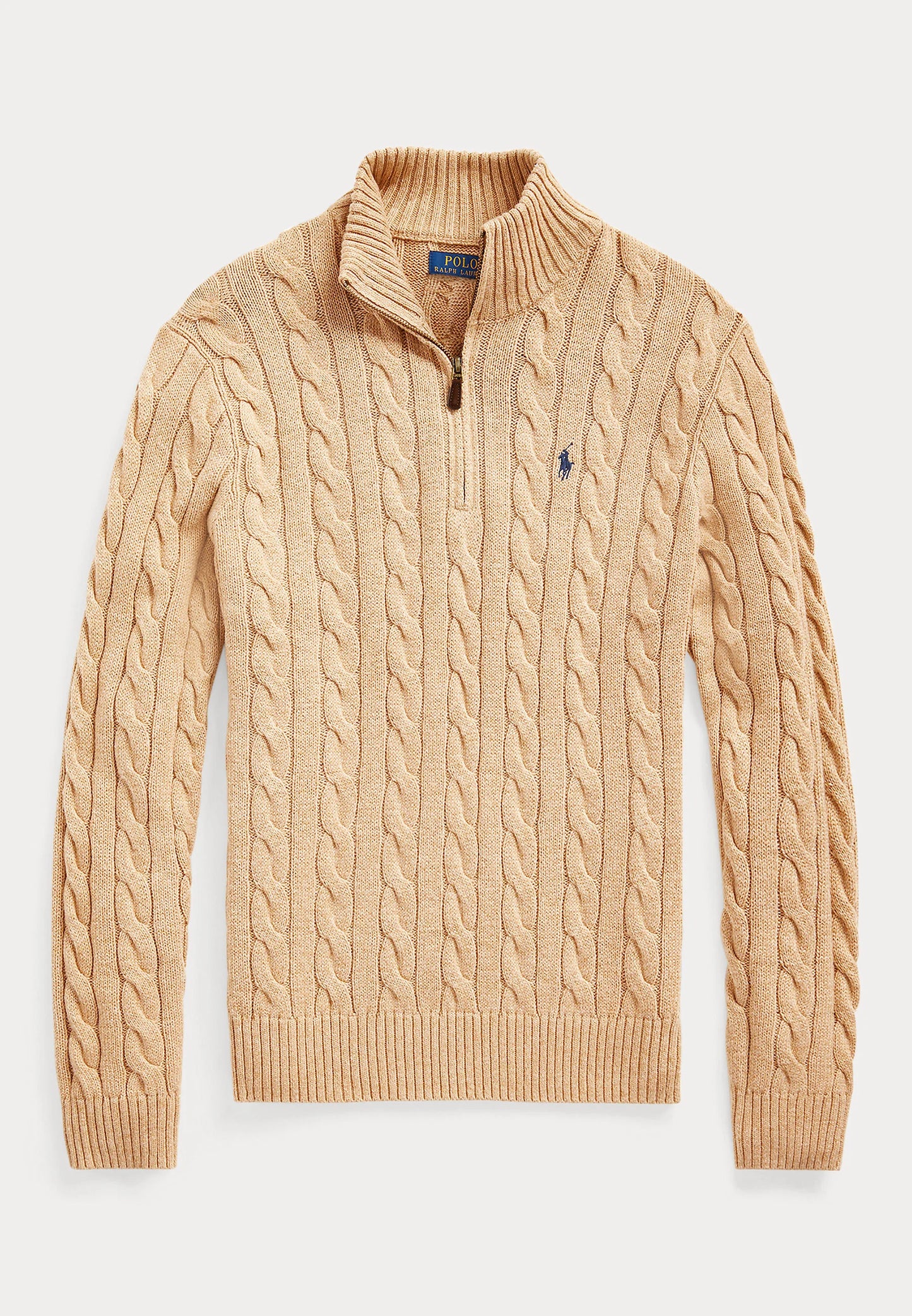 Beige cable knit sweater with a brand logo, Iconkart shop