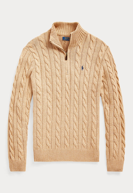 Beige cable knit sweater with a brand logo, Iconkart shop