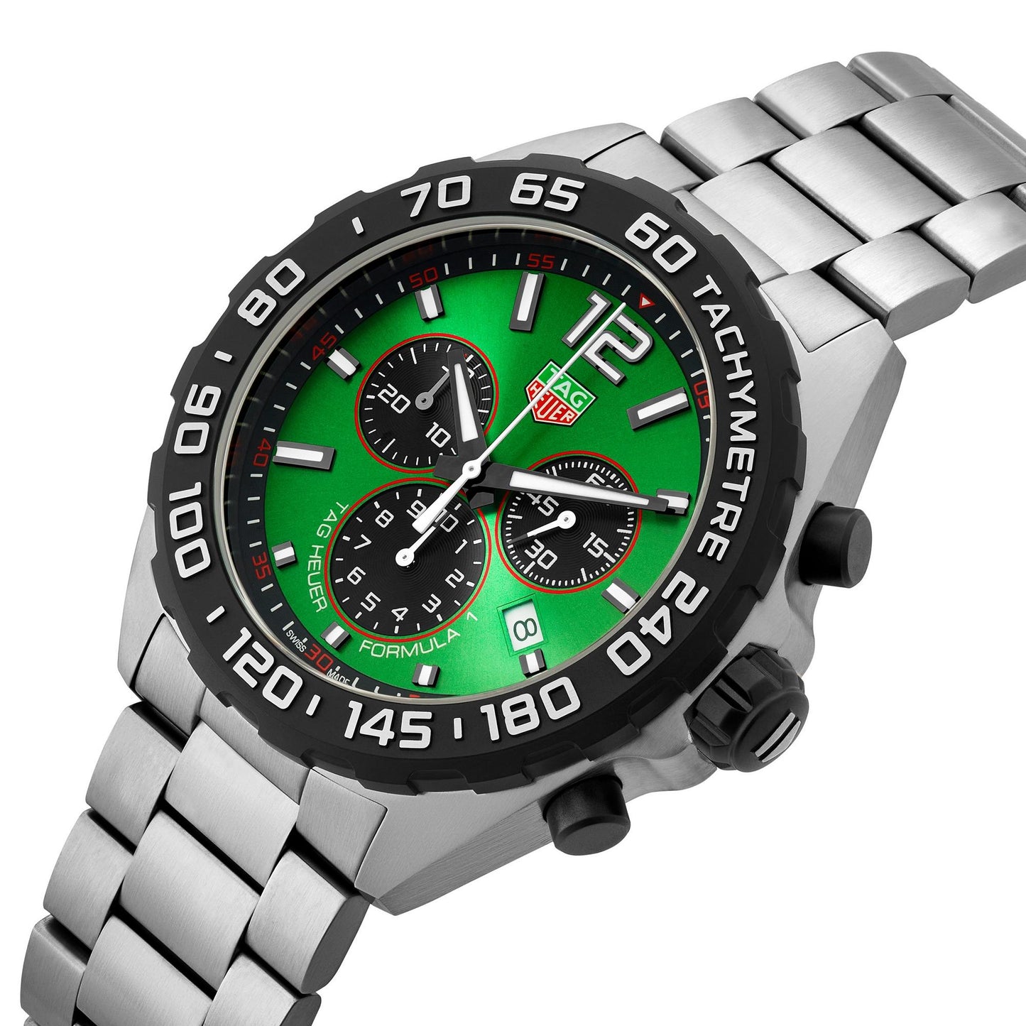 Tag Heuer watch with green face and silver bracelet , Iconkart shop