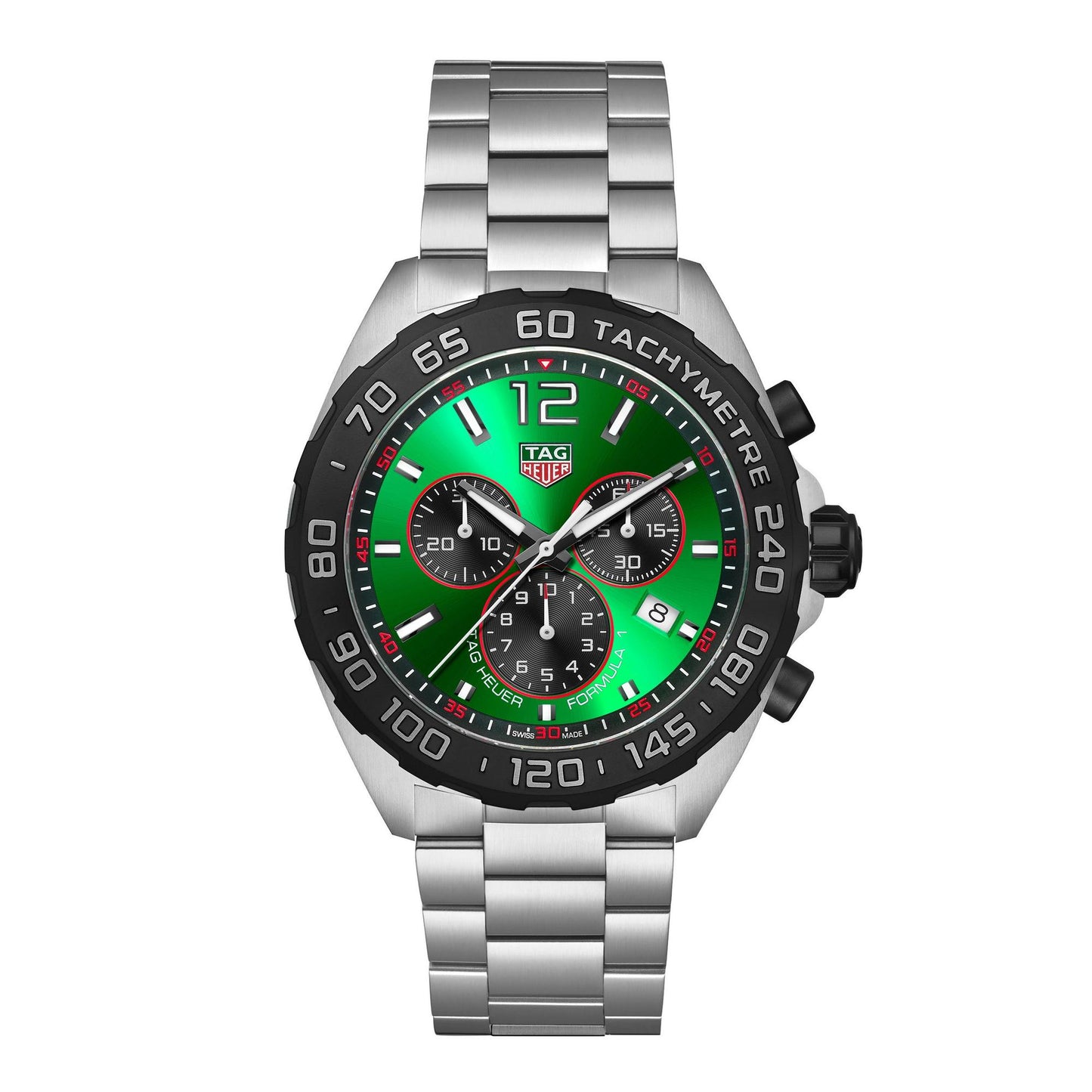 Tag Heuer watch with green face and silver bracelet, Iconkart shop