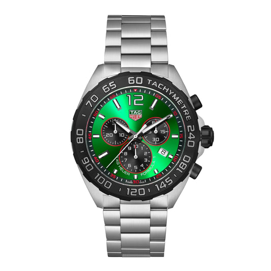 Tag Heuer watch with green face and silver bracelet, Iconkart shop