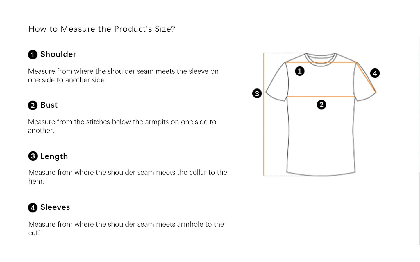 T-shirt measurement guide showing how to measure shoulder, bust, length, and sleeves for Icon Kart Shop clothing.