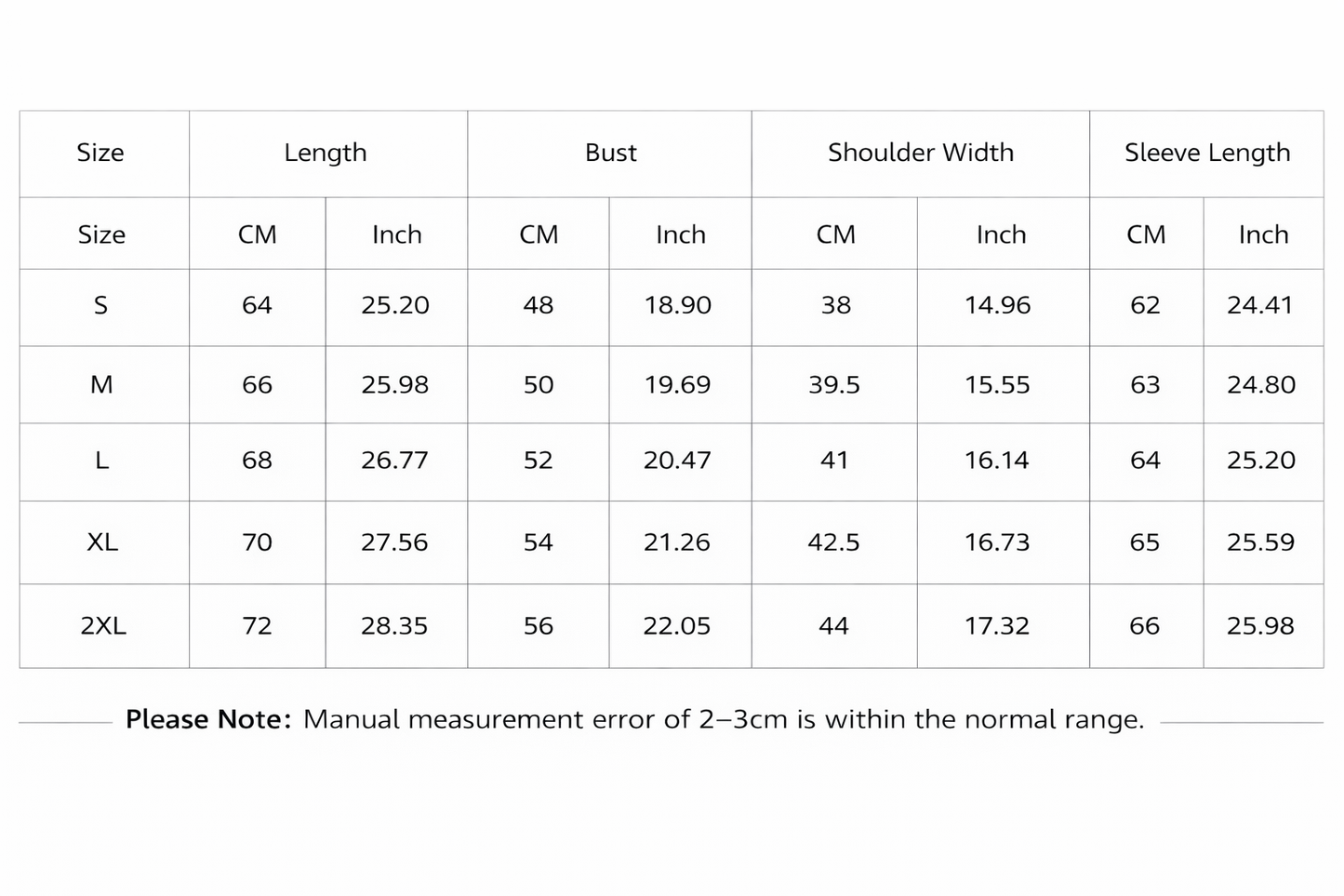 Measurement chart for sweater, Iconkart shop